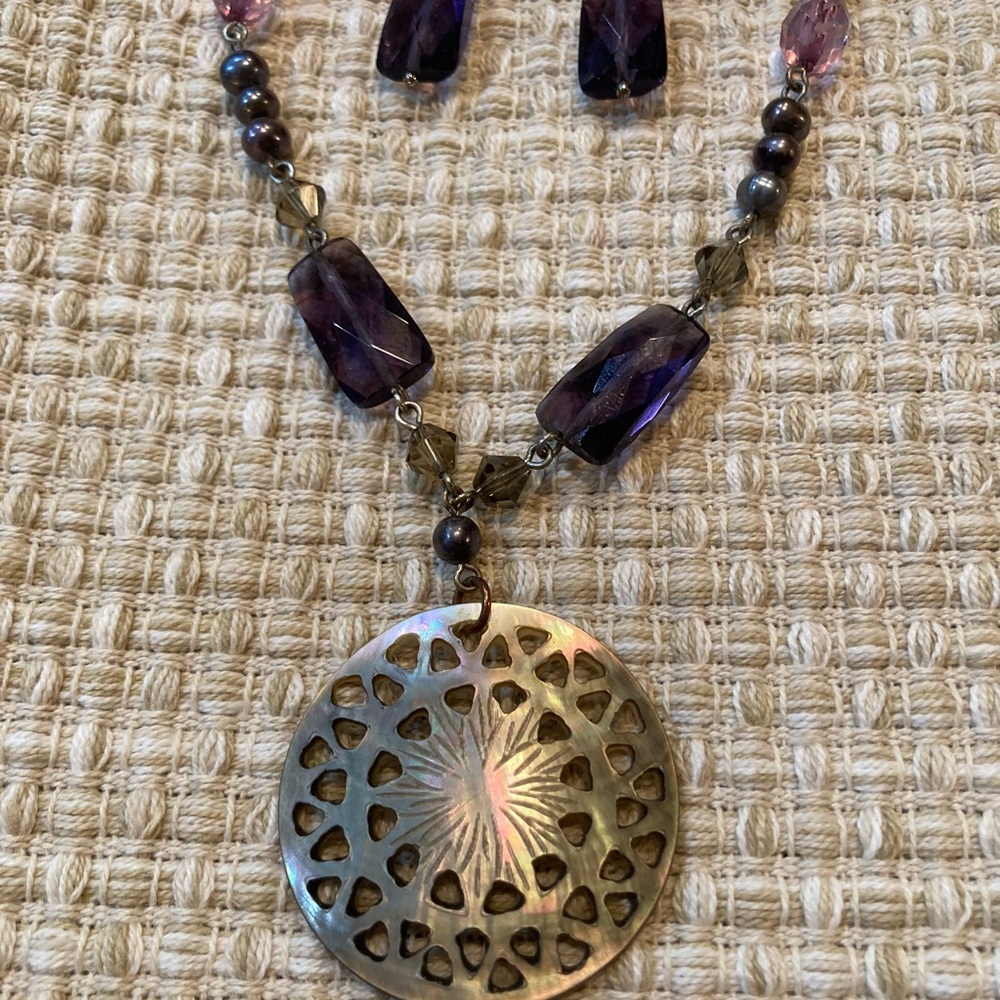 Lia Sophia Purple and Silver Tone Pendant Necklace